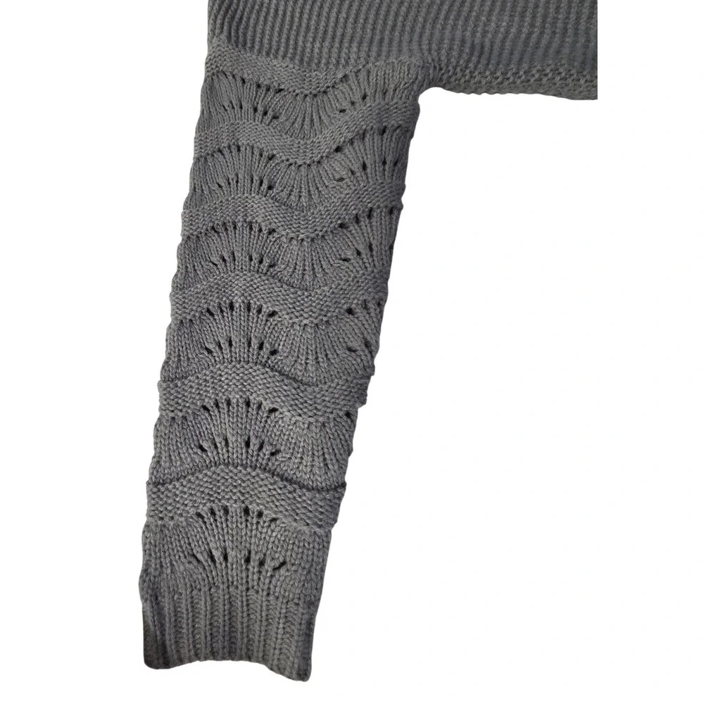 Miss Sparkling Open Front Longline Cardigan Sweater Small Gray Cable‎ Knit